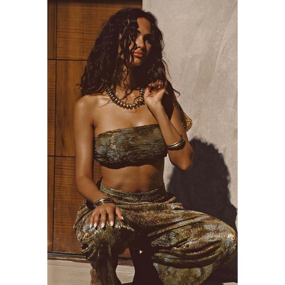 12th Tribe Kaia Moss Metallic Floral Strapless Top Size XSXS